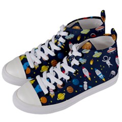 Big Set Cute Astronauts Space Planets Stars Aliens Rockets Ufo Constellations Satellite Moon Rover V Women s Mid-top Canvas Sneakers by Bedest