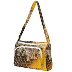 Honeycomb With Bees Front Pocket Crossbody Bag by Bedest