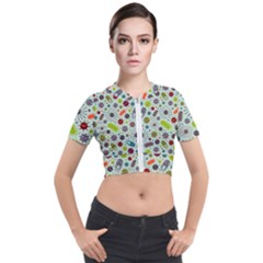 Seamless Pattern With Viruses Short Sleeve Cropped Jacket by Bedest