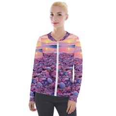 Sea Beach Water Sunset Ocean Velvet Zip Up Jacket