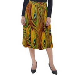 Peacock Feathers Green Yellow Classic Velour Midi Skirt  by Bedest