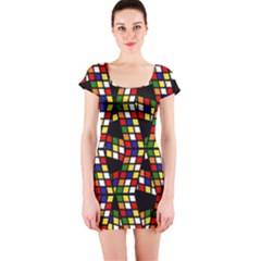 Graphic Pattern Rubiks Cube Short Sleeve Bodycon Dress by Cendanart