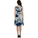 Japanese Wave Pattern Sleeveless V-Neck Skater Dress with Pockets View4