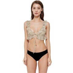 Vintage Beige Music Notes Low Cut Ruffle Edge Bikini Top