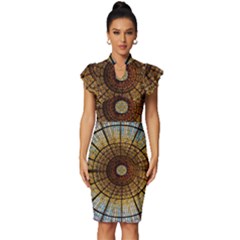 Barcelona Glass Window Stained Glass Vintage Frill Sleeve V-neck Bodycon Dress by Cendanart