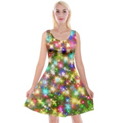 Star Colorful Christmas Abstract Reversible Velvet Sleeveless Dress by Cendanart