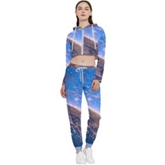 Earth Blue Galaxy Sky Space Cropped Zip Up Lounge Set by Cemarart