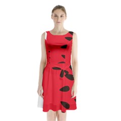 Watermelon Black Green Melon Red Sleeveless Waist Tie Chiffon Dress by Cemarart