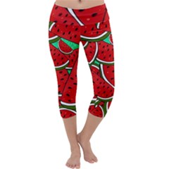 Summer Watermelon Fruit Capri Yoga Leggings by Cemarart