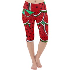 Summer Watermelon Fruit Lightweight Velour Cropped Yoga Leggings by Cemarart