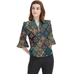 Flower Texture Background Colorful Pattern Loose Horn Sleeve Chiffon Blouse