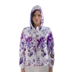 Flower-floral-design-paper-pattern-purple-watercolor-flowers-vector-material-90d2d381fc90ea7e9bf8355 Women s Hooded Windbreaker by saad11