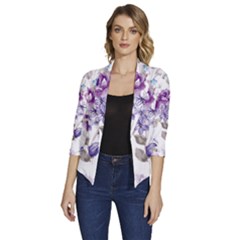 Flower-floral-design-paper-pattern-purple-watercolor-flowers-vector-material-90d2d381fc90ea7e9bf8355 Women s Draped Front 3/4 Sleeve Shawl Collar Jacket by saad11