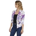 Flower-floral-design-paper-pattern-purple-watercolor-flowers-vector-material-90d2d381fc90ea7e9bf8355 Women s Draped Front 3/4 Sleeve Shawl Collar Jacket View2