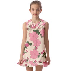 Floral Vintage Flowers Kids  Pilgrim Collar Ruffle Hem Dress by Dutashop