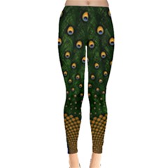 Peacock Feathers Tail Green Beautiful Bird Everyday Leggings  by Ndabl3x