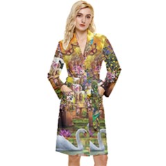 Garden Of Paradise Butterfly Swan Bird Painting Gazebo, Peacock Flower Long Sleeve Velvet Robe by Ndabl3x