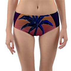 Abstract 3d Art Holiday Island Palm Tree Pink Purple Summer Sunset Water Reversible Mid-waist Bikini Bottoms