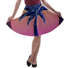 Abstract 3d Art Holiday Island Palm Tree Pink Purple Summer Sunset Water A-line Skater Skirt by Cemarart