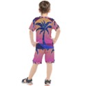 Abstract 3d Art Holiday Island Palm Tree Pink Purple Summer Sunset Water Kids  T-Shirt and Shorts Set View2