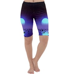 Sunset Colorful Nature Night Purple Star Cropped Leggings  by Cemarart