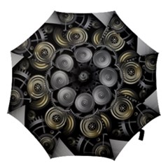 Abstract Style Gears Gold Silver Hook Handle Umbrellas (medium) by Cemarart