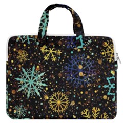 Gold Teal Snowflakes Macbook Pro 16  Double Pocket Laptop Bag  by Grandong