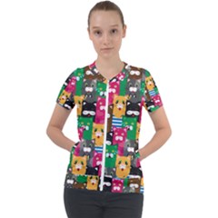 Cat Funny Colorful Pattern Short Sleeve Zip Up Jacket by Grandong