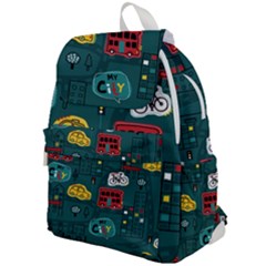 Seamless Pattern Hand Drawn With Vehicles Buildings Road Top Flap Backpack by Grandong