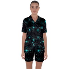 Space Time Abstract Pattern Alien Dark Green Pattern Satin Short Sleeve Pajamas Set by Cemarart