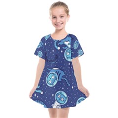 Cat Astronaut Space Suit Pattern Kids  Smock Dress