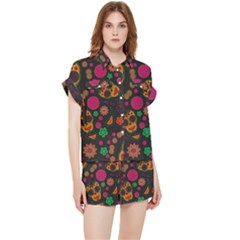 Skull Colorful Floral Flower Head Chiffon Lounge Set by Cemarart