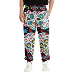 Sugar Skull Black Olorful Flower Men s Elastic Waist Pants by Cemarart