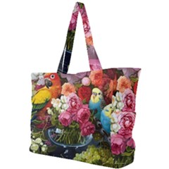 Flower And Parrot Art Flower Painting Simple Shoulder Bag by Cemarart