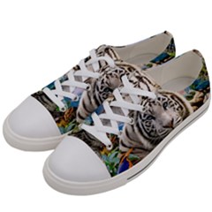 White Tiger Peacock Animal Fantasy Water Summer Men s Low Top Canvas Sneakers by Cemarart