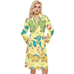 Seamless Pattern With Cute Dinosaurs Character Long Sleeve Velvet Robe by Ndabl3x