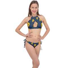 Aesthetic, Blue, Mr, Patterns, Yellow, Tumblr, Hello, Dark Cross Front Halter Bikini Set