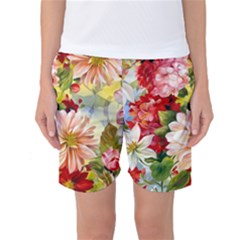 Painted Flowers Texture, Floral Background Women s Basketball Shorts