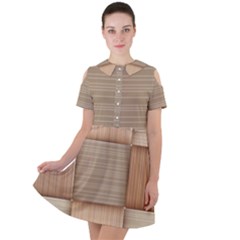 Wooden Wickerwork Textures, Square Patterns, Vector Short Sleeve Shoulder Cut Out Dress 