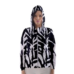 Zebra-black White Women s Hooded Windbreaker by nateshop