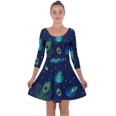 Feather, Bird, Pattern, Quarter Sleeve Skater Dress