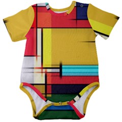 Multicolored Retro Abstraction, Lines Retro Background, Multicolored Mosaic Baby Short Sleeve Bodysuit