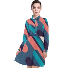 Blue Geometric Background, Abstract Lines Background Long Sleeve Chiffon Shirt Dress by nateshop