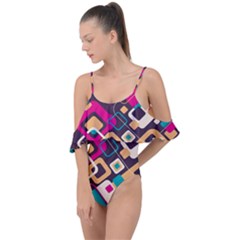 Colorful Abstract Background, Geometric Background Drape Piece Swimsuit