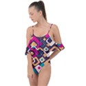 Colorful Abstract Background, Geometric Background Drape Piece Swimsuit View1