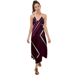 Purple Abstract Background, Luxury Purple Background Halter Tie Back Dress 