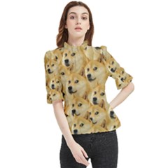 Doge, Memes, Pattern Frill Neck Blouse