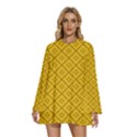 Yellow Floral Pattern Vintage Pattern, Yellow Background Round Neck Long Sleeve Bohemian Style Chiffon Mini Dress View1