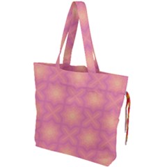 Fuzzy Peach Aurora Pink Stars Drawstring Tote Bag by PatternSalad