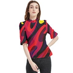 Abstract Fire Flames Grunge Art, Creative Frill Neck Blouse